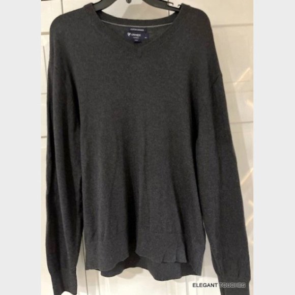 Cremiux Cashmere Knit Sweater Mens L Dark Gray V-Neck Pullover Soft Cotton - Picture 1 of 8